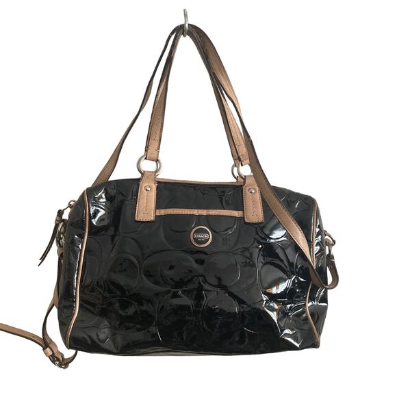 Coach Satchel Bag F25189 Signature Stripe Embossed Peyton Patent Leather - Picture 1 of 16
